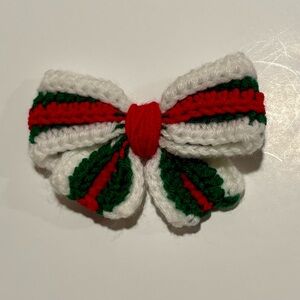 Festive Red and Green Crocheted Bow for Kids
